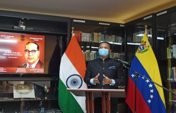 Ambassador Abhishek Singh delivered remarks on the life, teachings and philosophy of Bharat Ratna Babasaheb Dr. B.R. Ambedkar at the Embassy on the occasion of Mahaparinirvan Divas.  Prof. Miguel Monaco of UCAB also shared his perspective on the philosophy of Dr. Ambedkar